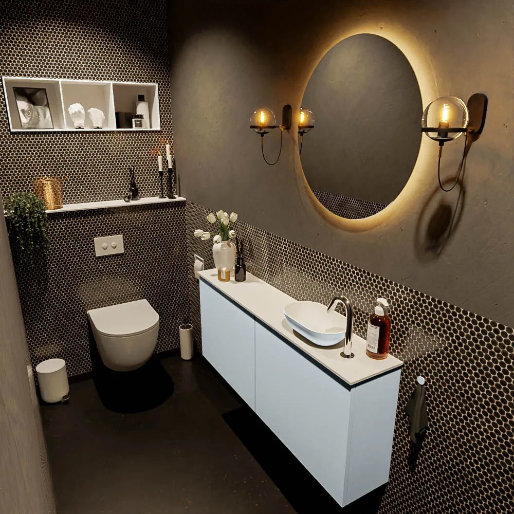 Mondiaz Fowy toiletmeubel 120cm clay met lichtgrijze waskom rechts en kraangat