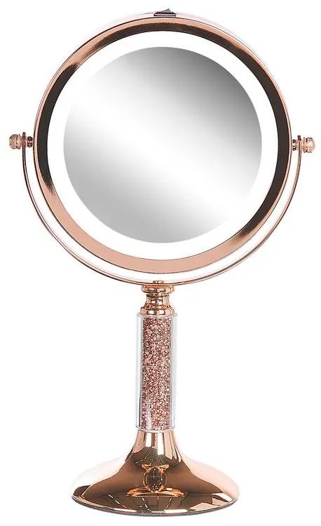 Verlichte rosé gouden make-up spiegel ø 18 cm BAIXAS Beliani