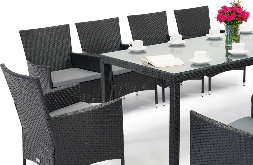 Milan/Grenada 10 technorattan tuinmeubelen met grote Garden Point tafel antraciet