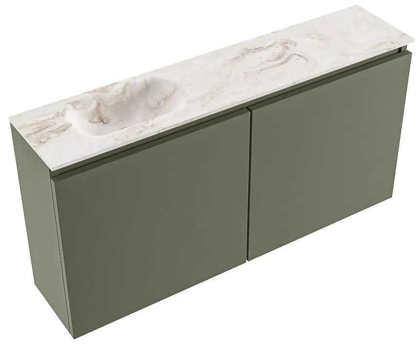 Mondiaz Ture DLux toiletmeubel 100cm army met wastafel frappe links met kraangat