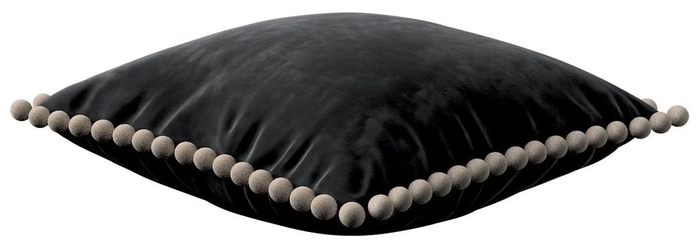 Dekoria Kussenhoes Wera met pompons, zwart 45 x 45 cm