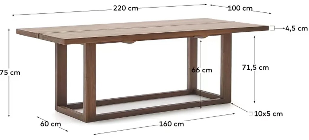 Kave Home Sashi Japandi Design Eettafel Donker Teak Hout - 220 X 100cm.