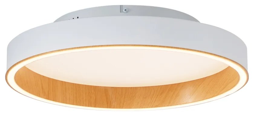 Design plafondlamp wit met hout 40cm incl. LED 3-way switch - Ingo