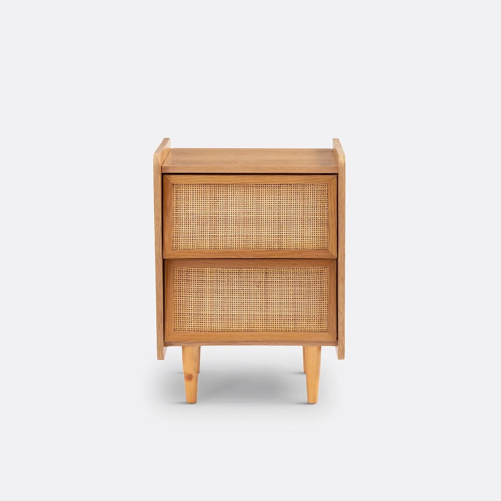 Nachtkastje van riet met 2 laden, Kaya