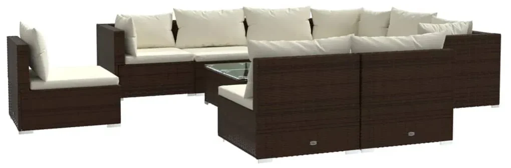 vidaXL 10-delige Loungeset met kussens poly rattan bruin