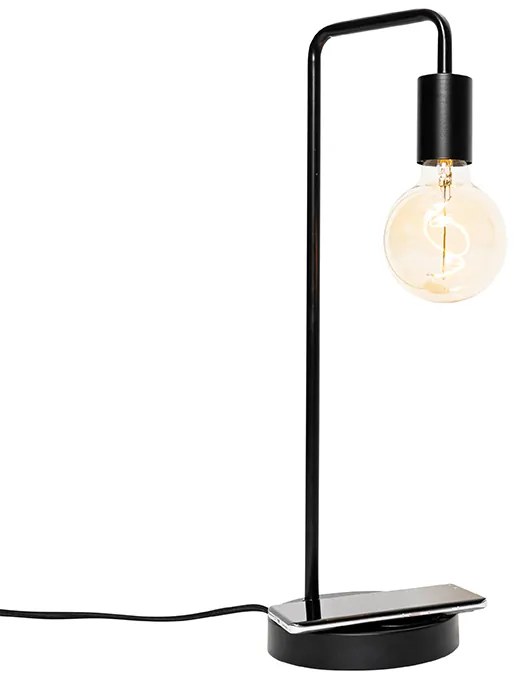 Moderne zwarte tafellamp met draadloos opladen - Facil
