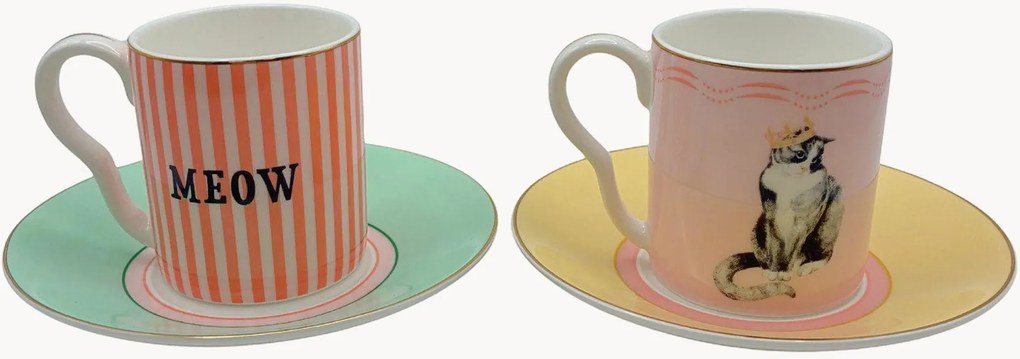 Kopjes & schoteltjes Cat van Fine Bone China, 4-delig