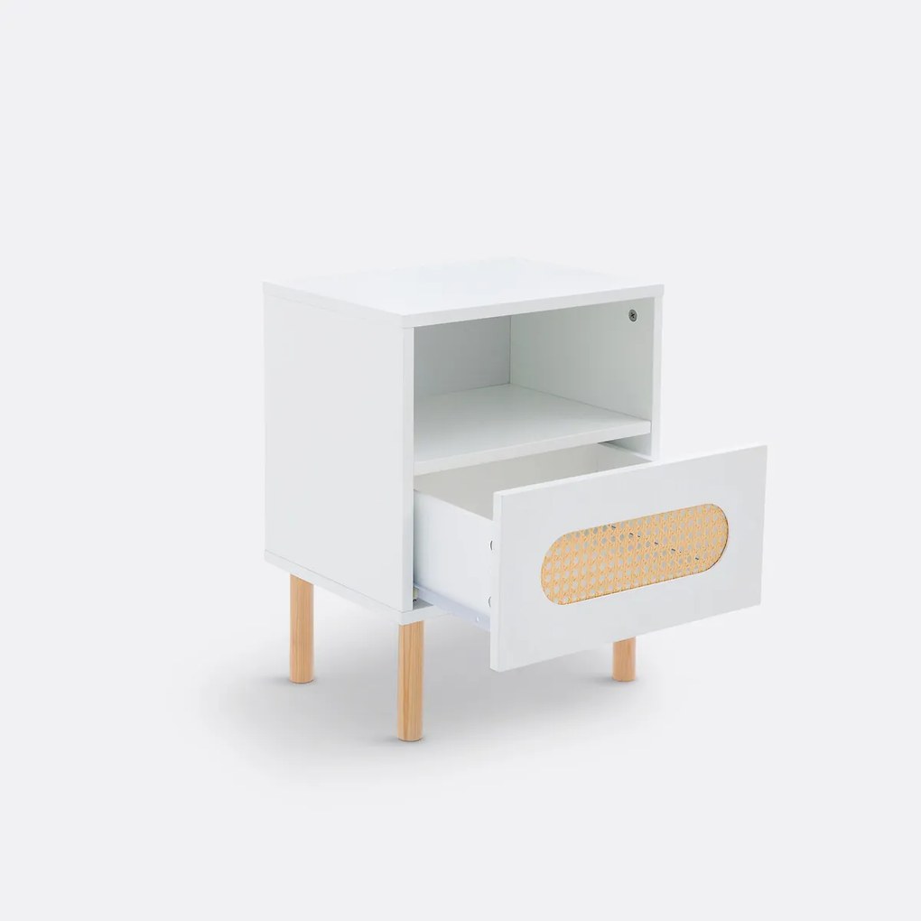 Nachtkastje met 1 lade in riet, Pacome