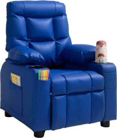VEVOR Kinderbank met bekerhouders en zijvakken, kinderfauteuil met verstelbare rugleuning en voetensteun (107° tot 126°), relaxfauteuil van PU-leer met voetensteun, geschikt voor kinderen (blauw)