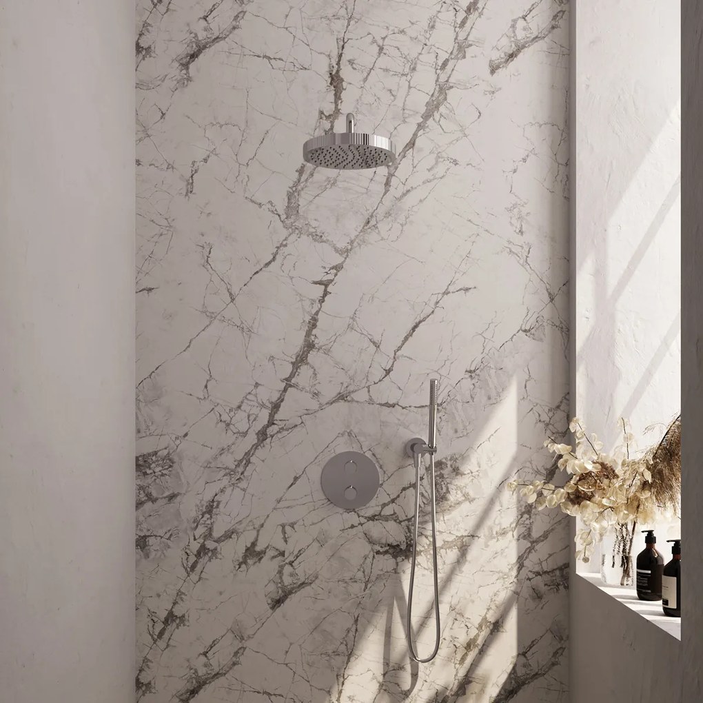 Brauer Stripe inbouw regendouche rond met 25cm hoofddouche, gebogen muurarm en staafhanddouche set 38 chroom