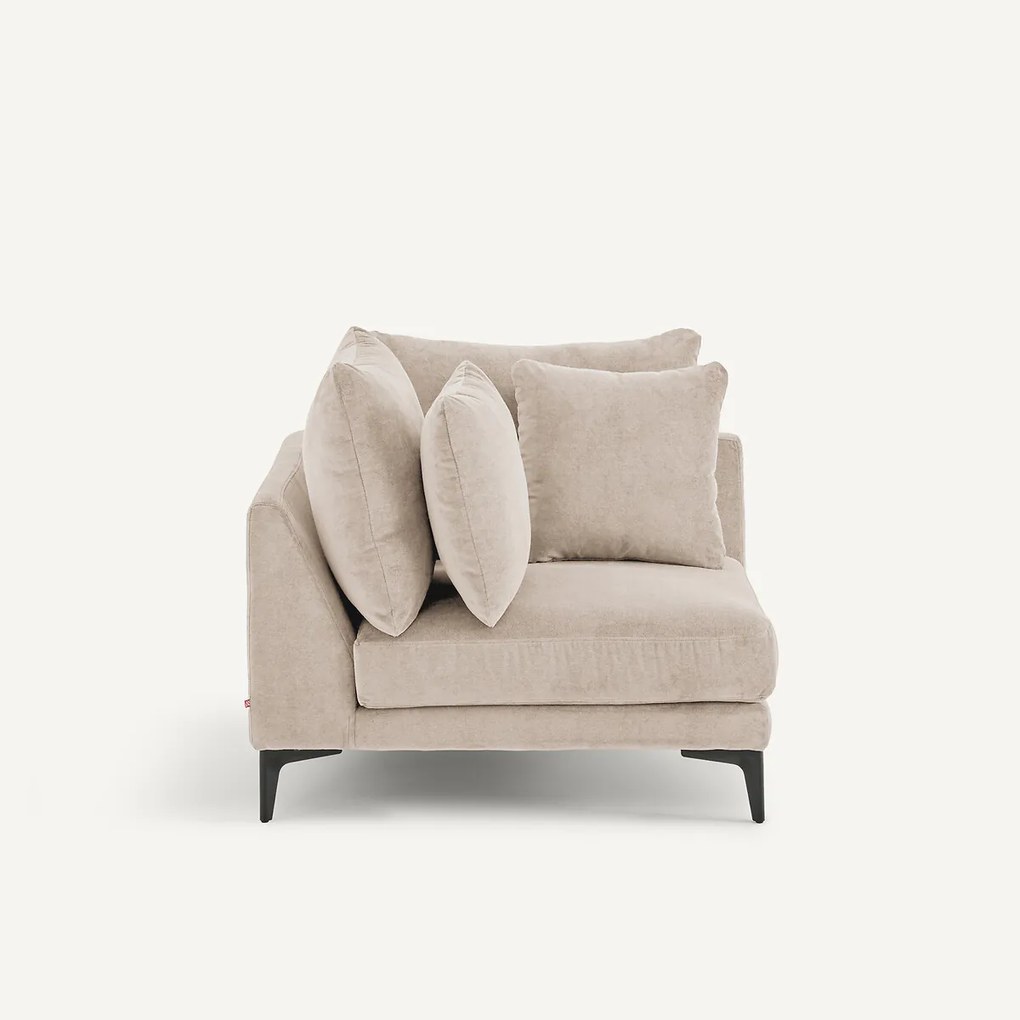Hoekbank in stone-kleurig fluweel, MODERNISTE, ontwerp van Emmanuel Gallina