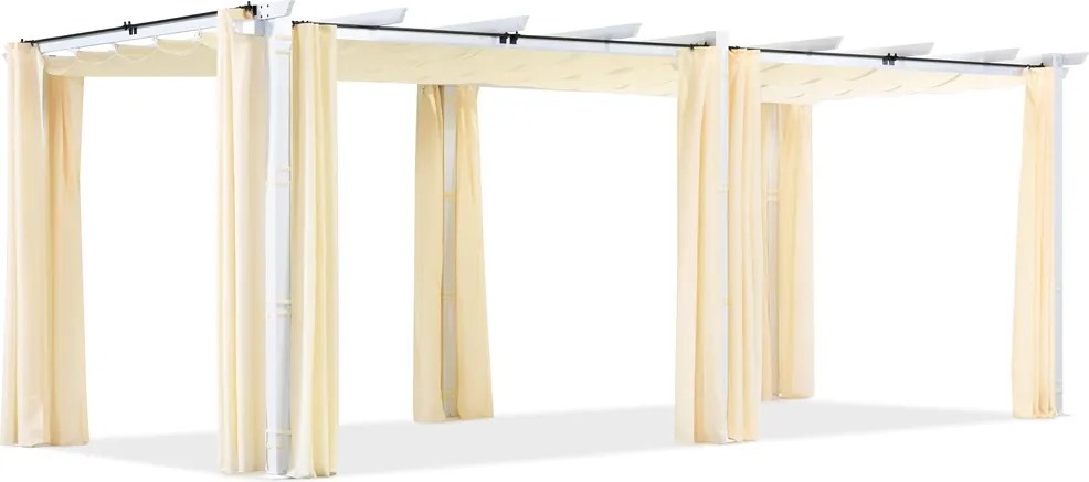 Barbados terraspergola 3x6 m met Garden Point gordijnen wit en beige