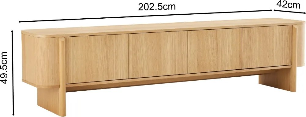 Eiken Tv-meubel Scandinavisch 200 Cm - 200x42x50cm.