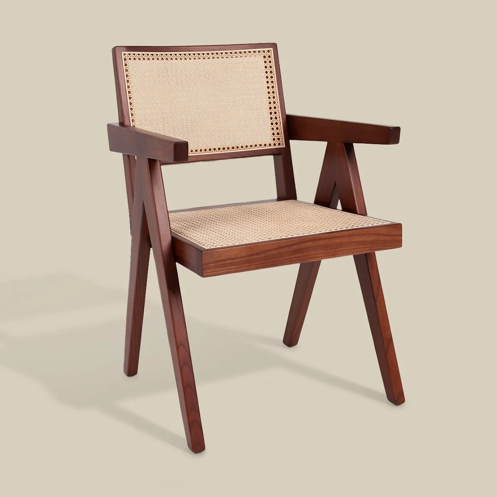 Rotan Stoel Met Armleuningen Walnoot