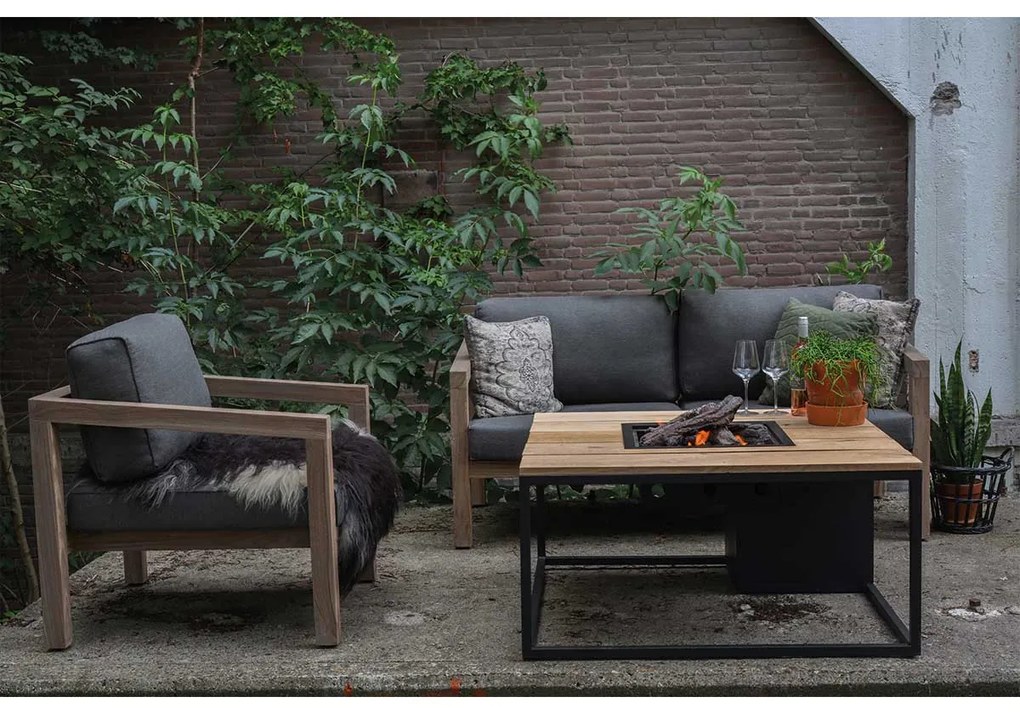 Cosi Fires Cosiloft lounge vuurtafel 100 cm zwart - teak top