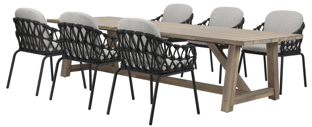 Matera Ravello dining tuinset 250x100xH76 cm 7 delig antraciet rope