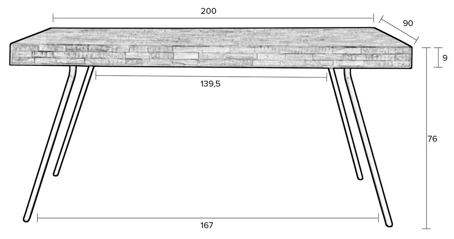 Lavis Suri Black Eettafel Van Gerecycled Teak Zwart 200 X 90 Cm - 200 X 90cm.