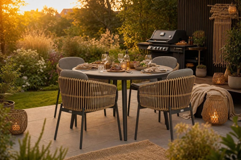 Tuinset Ronde Tuintafel 4 personen 120 cm Aluminium/wicker Taupe  Coco Nathan/Vienna