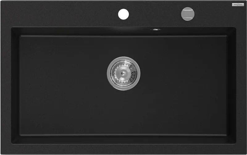 Mexen Elix granieten gootsteen 1-comparteer 800 x 500 mm, zwart, sifon chroom - 6527801005-77