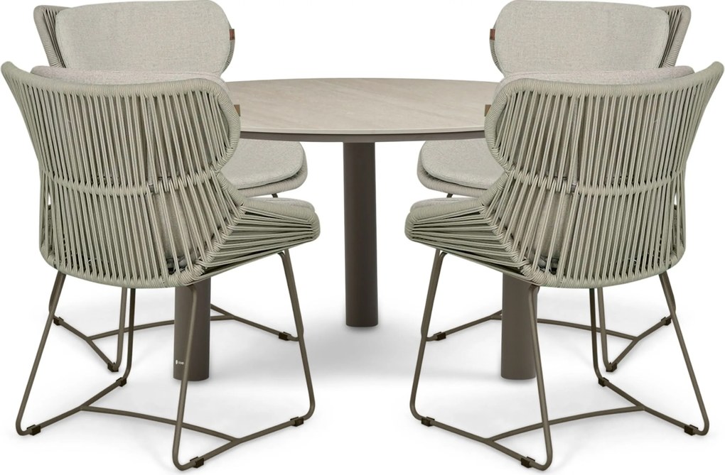 Tuinset Ronde Tuintafel 4 personen 140 cm Rope Taupe Santika Furniture Santika