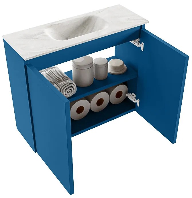 Mondiaz Ture DLux toiletmeubel 60cm jeans met wastafel ostra midden met kraangat