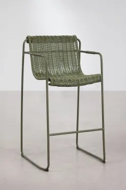 Set Van 2 Stapelbare Hoge Tuinkrukken Met Armleuningen Van Synthetisch Rattan En Staal Revia ↑75 Cm & Groen – Intens Olijf - Sklum