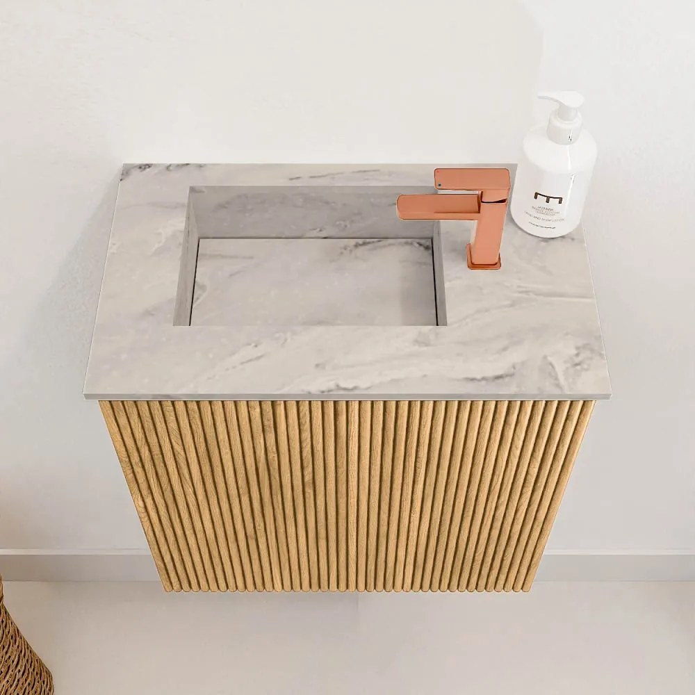 Mondiaz Joya DLux 40cm toiletmeubel oak met wastafel faye links 1 kraangat glace