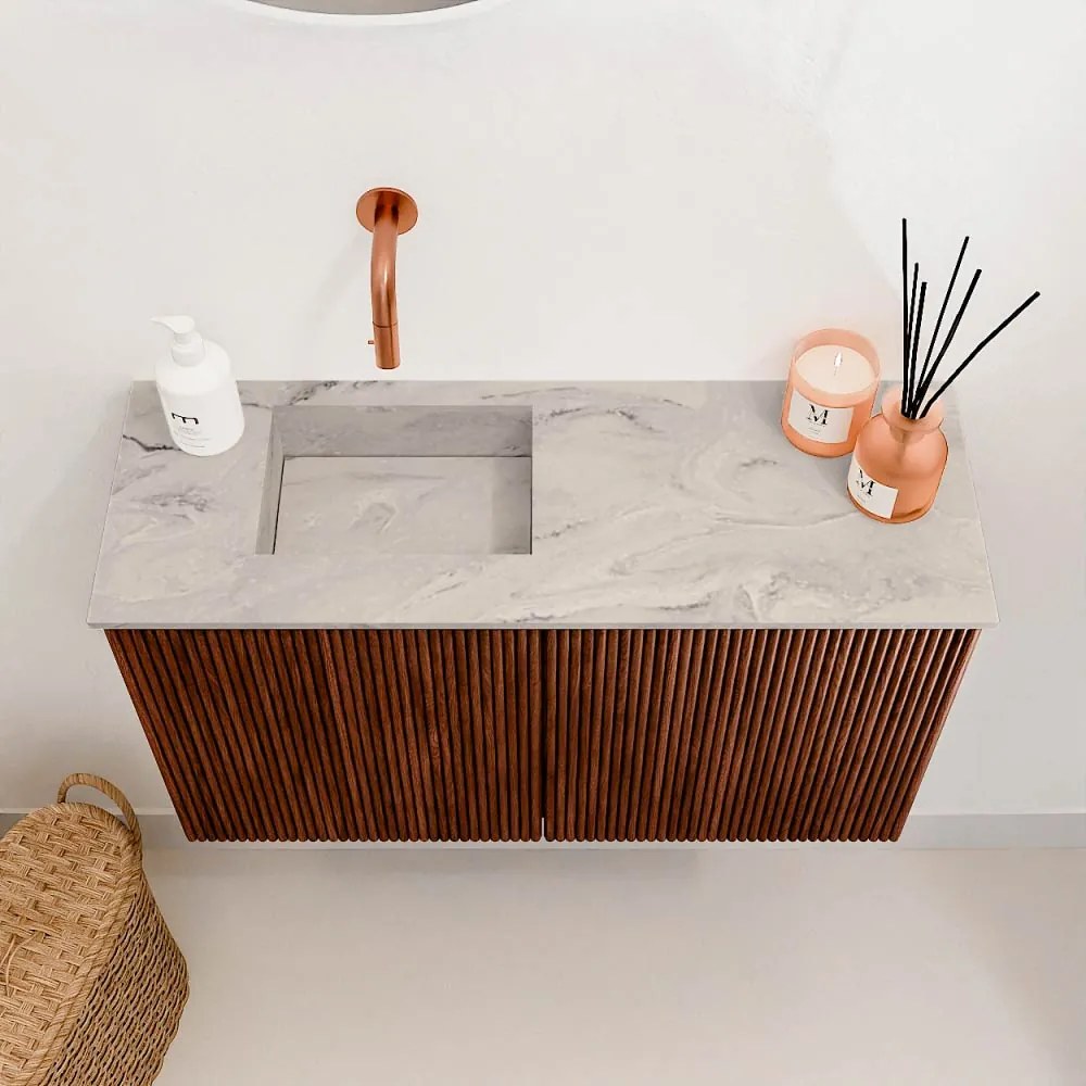 Mondiaz Joya DLux 70cm toiletmeubel ruby met wastafel faye links zonder kraangat glace