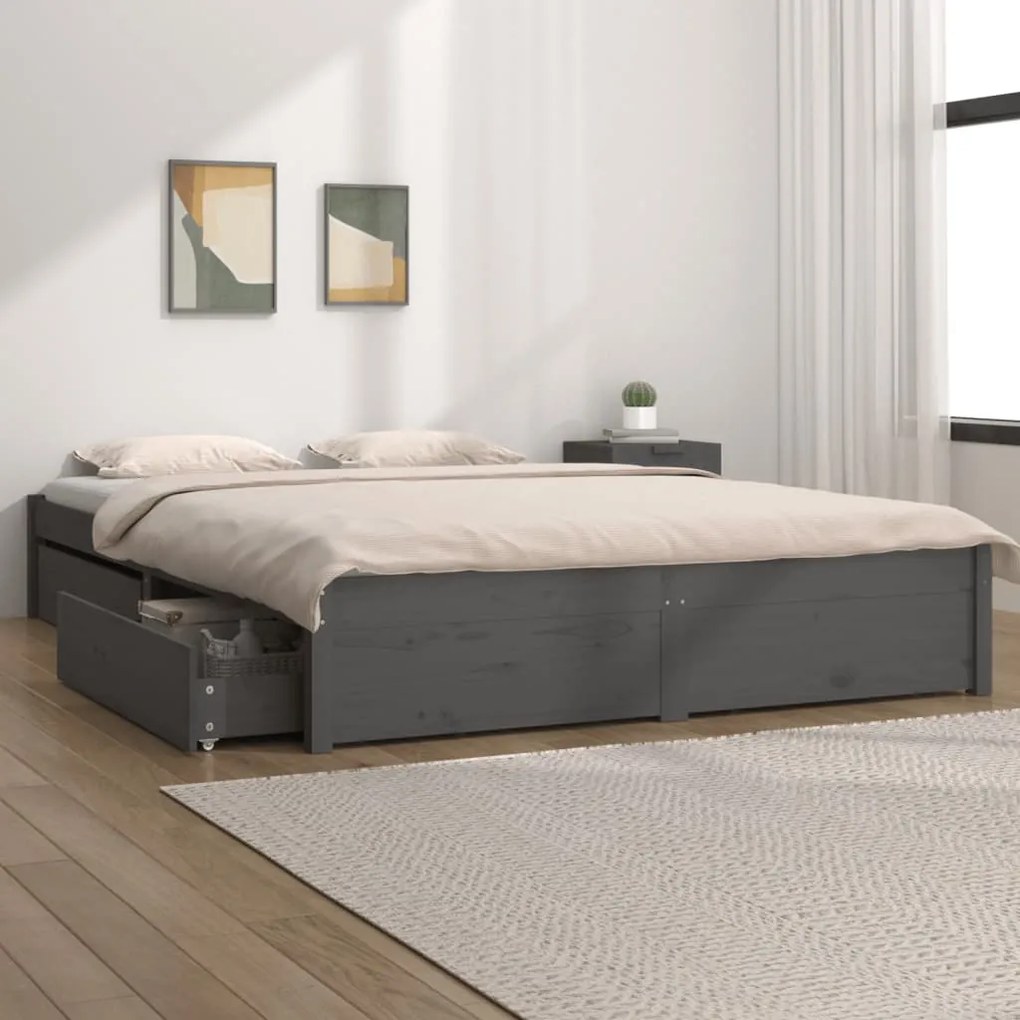 vidaXL Bedframe met lades grijs 150x200 cm 5FT King Size