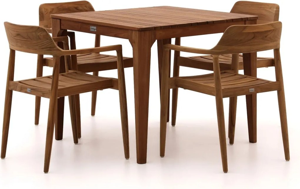 + 15% kassakorting | Diningset Bellagio  | 4 personen teakhout | Tuinset stapelbaar | 5-delig | Kees Smit Tuinmeubelen