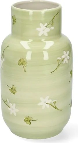 Vaas, steengoed, bloemen en klavers,Ø11 cm x 20 cm