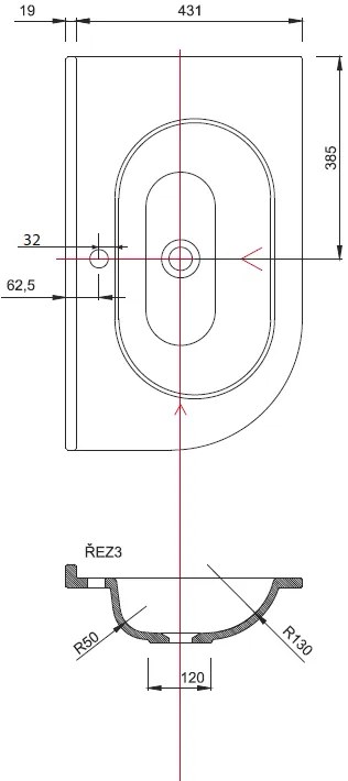 Sapho Pulse wastafel met console mat zwart 75x45cm rechts