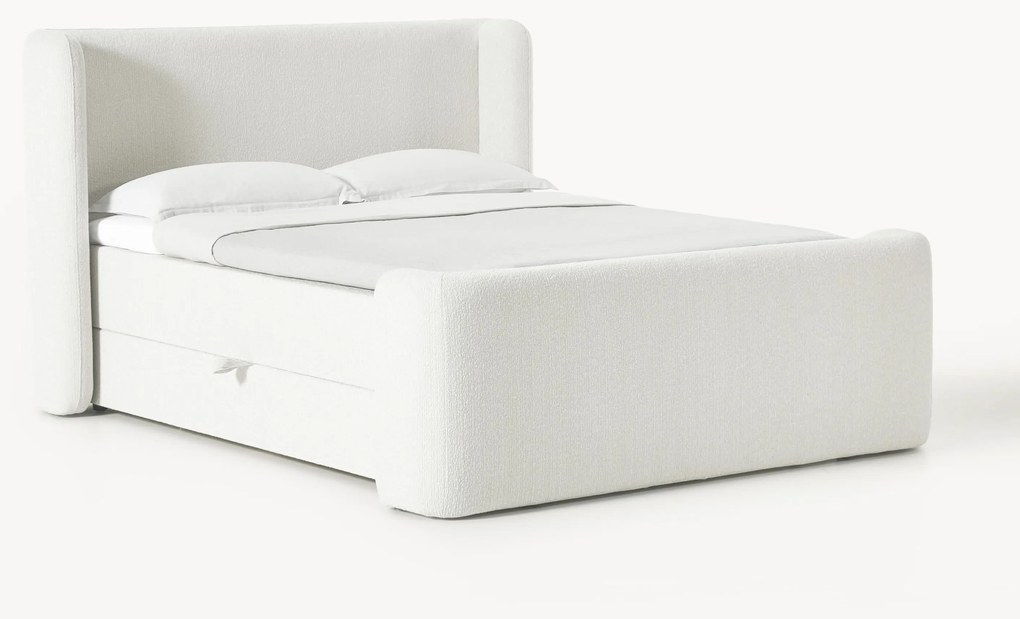 Bouclé boxspring bed Perla met opbergruimte
