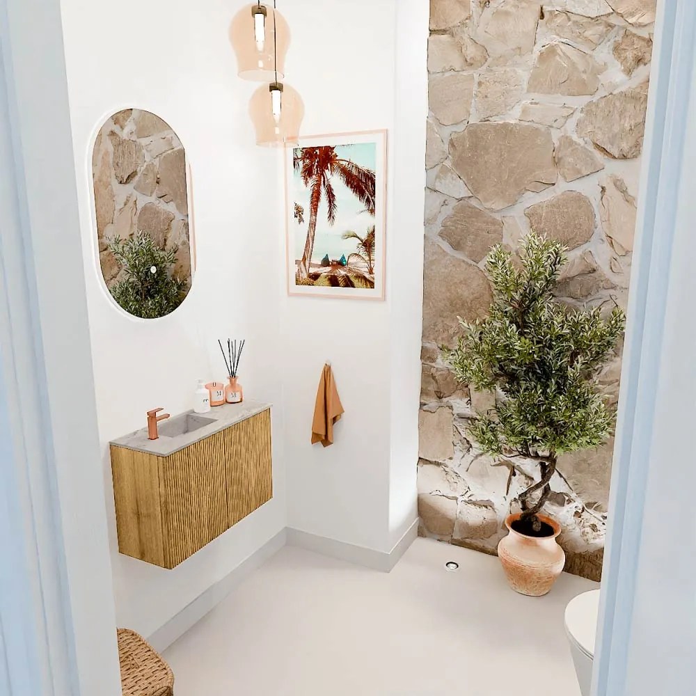 Mondiaz Joya DLux 60cm toiletmeubel oak met wastafel faye links 1 kraangat glace