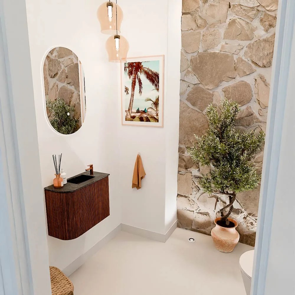 Mondiaz Joya DLux 50cm toiletmeubel ronding links ruby met wastafel faye rechts 1 kraangat lava