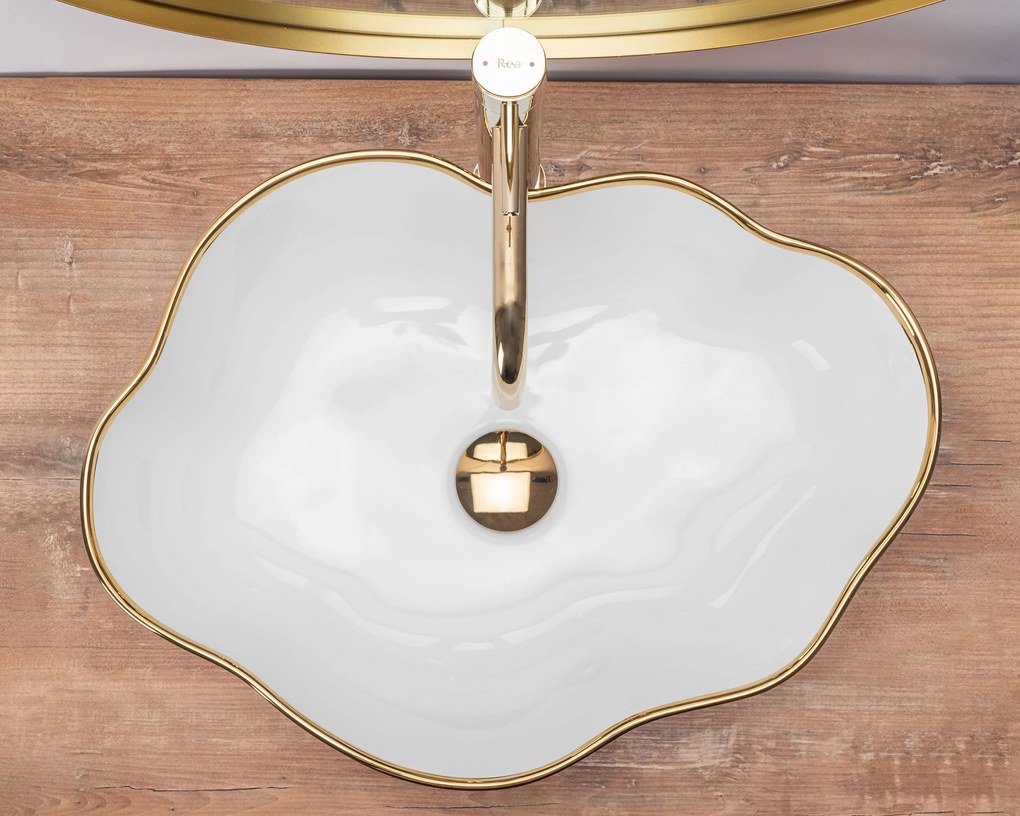 Opzetwastafel Rea Pearl Gold Edge