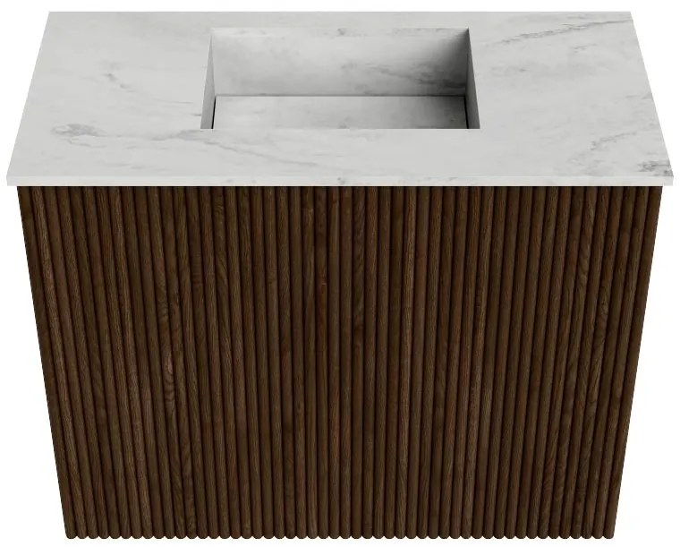 Mondiaz Joya DLux 50cm toiletmeubel walnut met wastafel faye midden zonder kraangat opalo