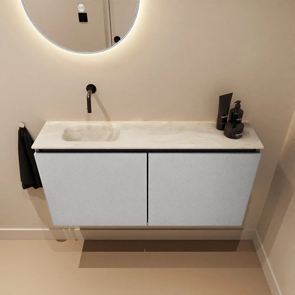 Mondiaz Ture DLux toiletmeubel 100cm plata met wastafel ostra links zonder kraangat