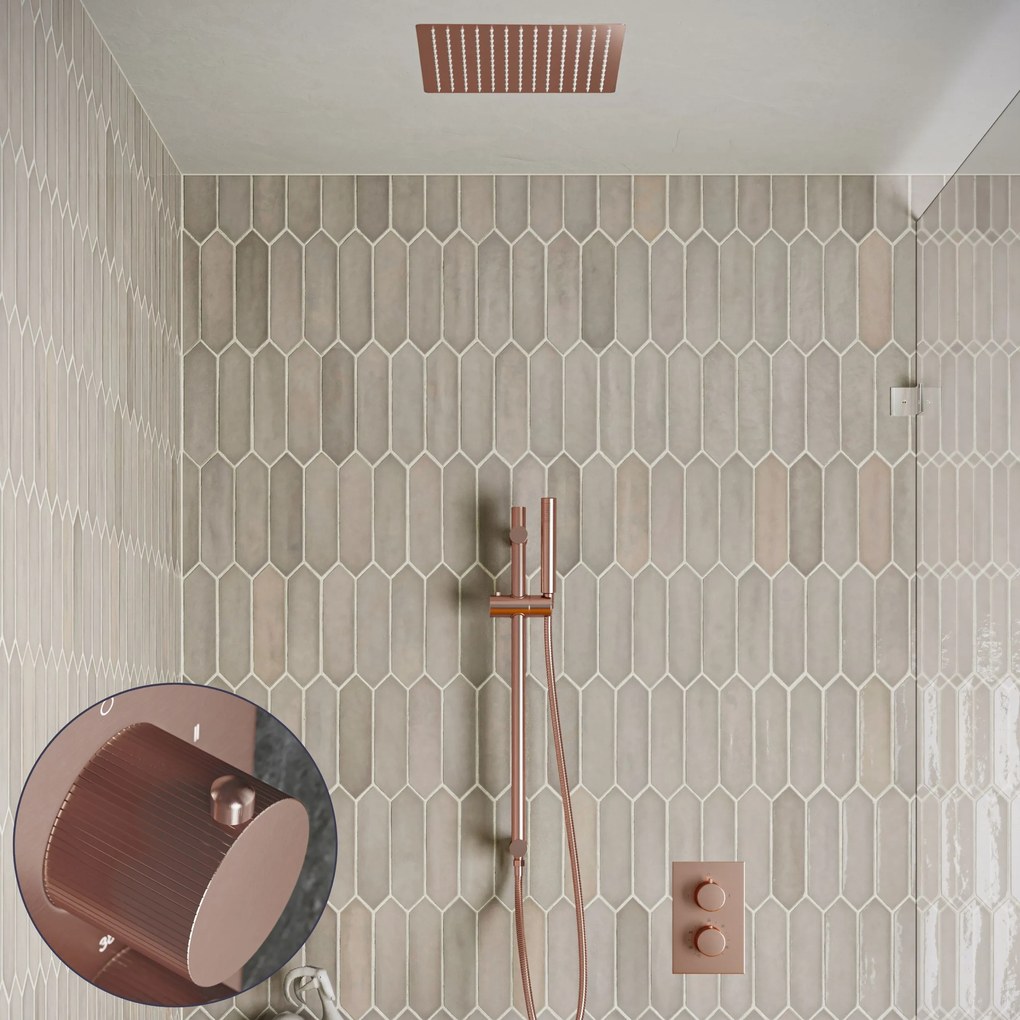 Saniclear Cube Stripes inbouw regendouche met inbouw douchekop 30x30cm, glijstang en staafhanddouche geborsteld koper