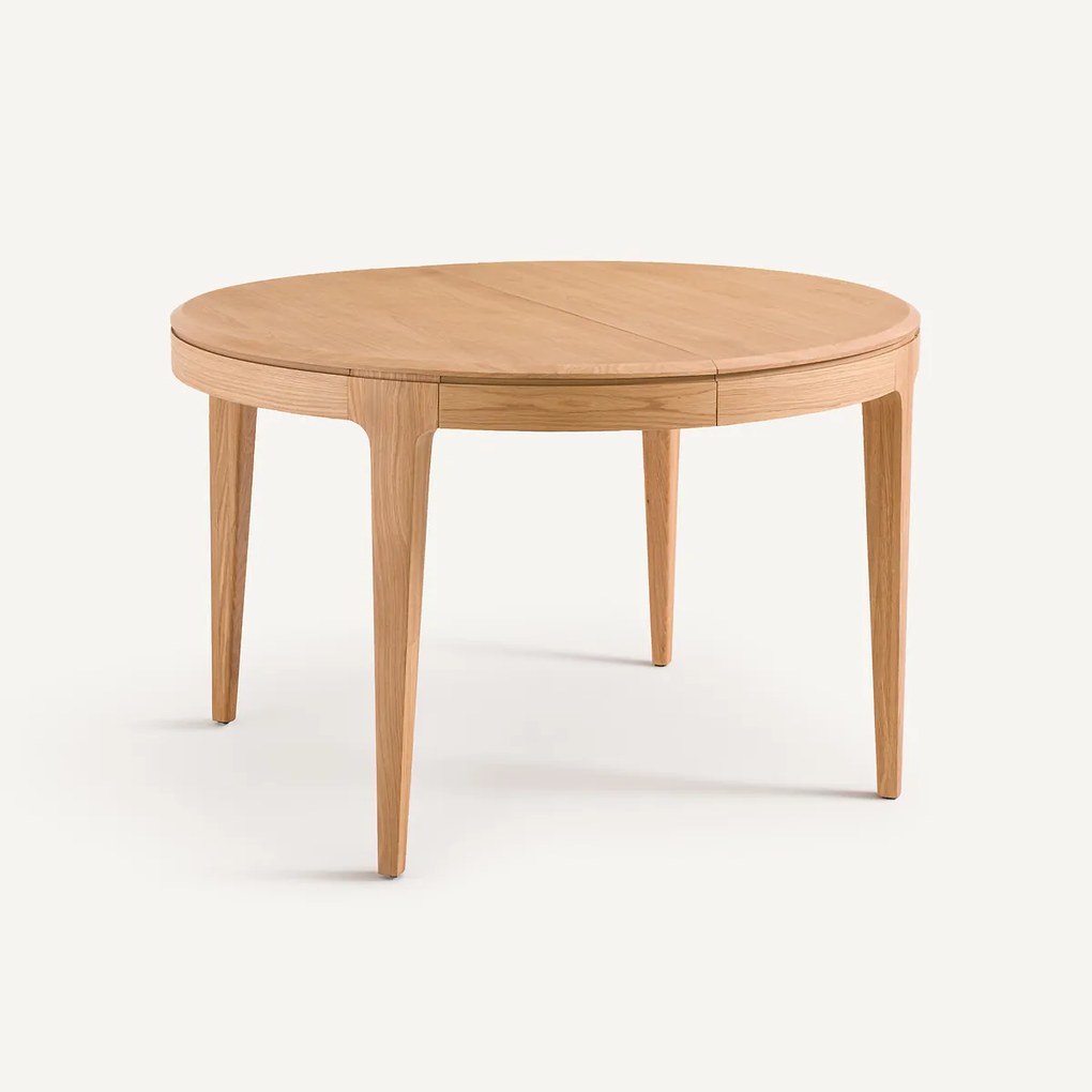 Uitschuifbare ronde tafel, massieve eik en eikenfineer, 4/8 personen, SANARA