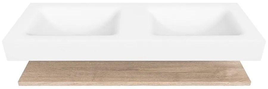 Zaro Alan badmeubel 130cm met planchet washed oak en vrijhangende wastafel cloud dubbel 2 kraangaten talc