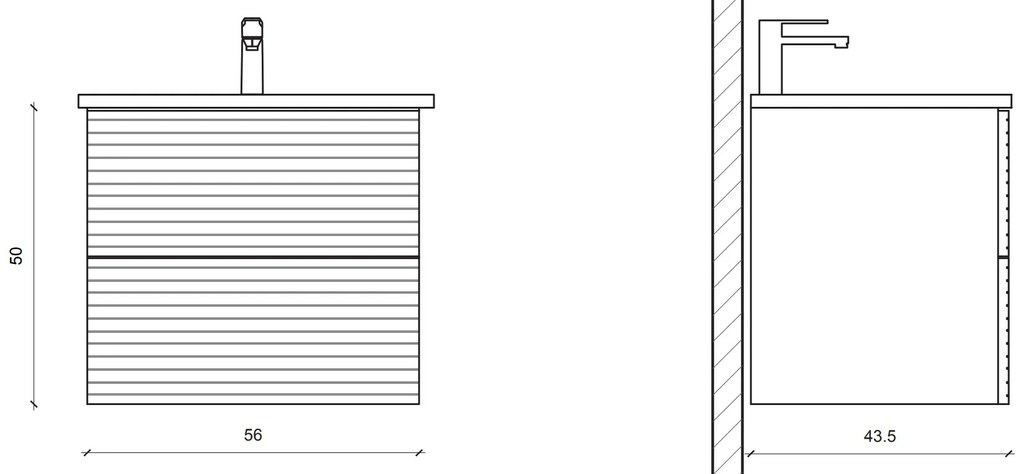 Sanigoods Maisy badmeubel ribbelfront 60cm wit met solid surface wastafel zonder kraangat wit mat