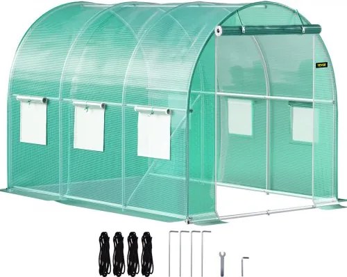 VEVOR Overspannen Dakkas, 3 x 2,1 x 2,1 m Foliekas, Gegalvaniseerd Stalen Frame en PE Dekzeil Kastunnel, Waterdicht UV-bestendig Tomatenkas, Inlooptunnelkas voor het Kweken van Groentenbloemen, Groen