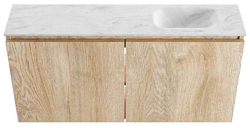 Mondiaz Ture DLux toiletmeubel 100cm washed oak met wastafel opalo rechts met kraangat