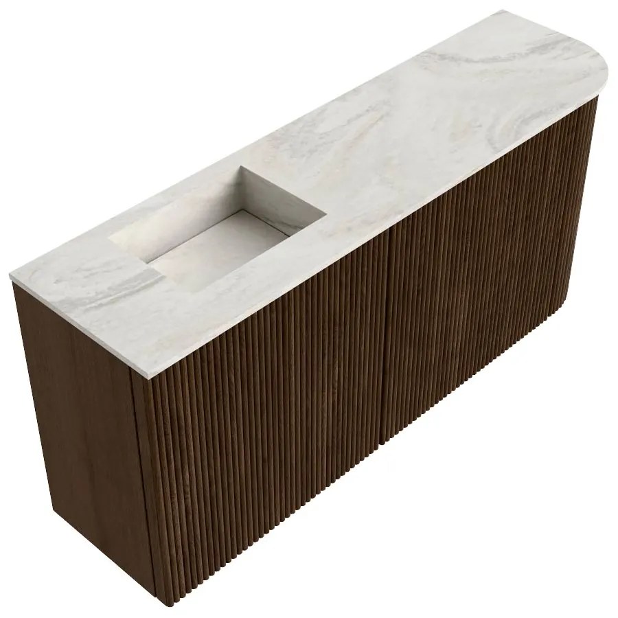 Mondiaz Joya DLux 90cm toiletmeubel ronding rechts walnut met wastafel faye links zonder kraangat ostra