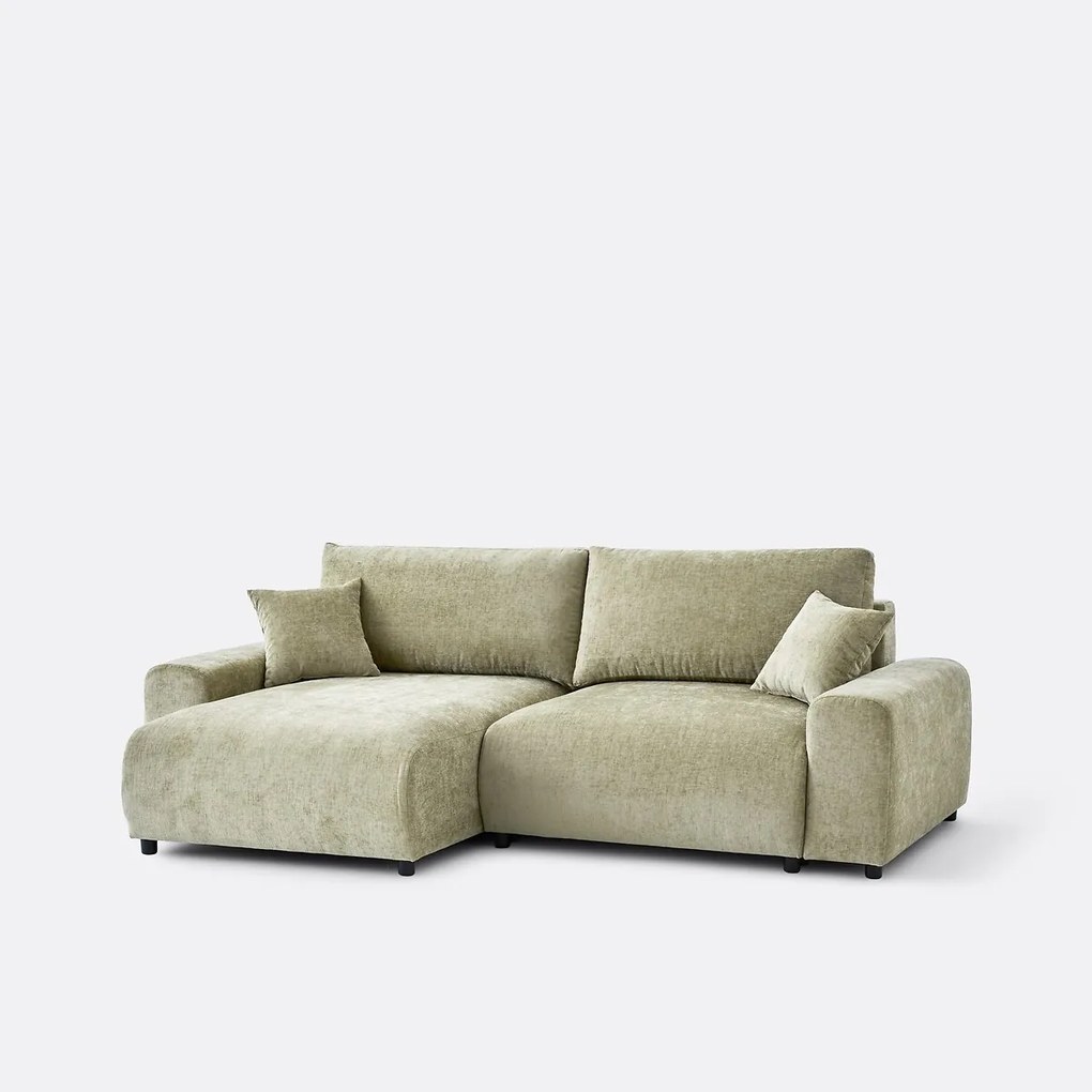 Omkeerbare hoekbank, omvormbaar, met box, in gevlamde chenille, GALENE