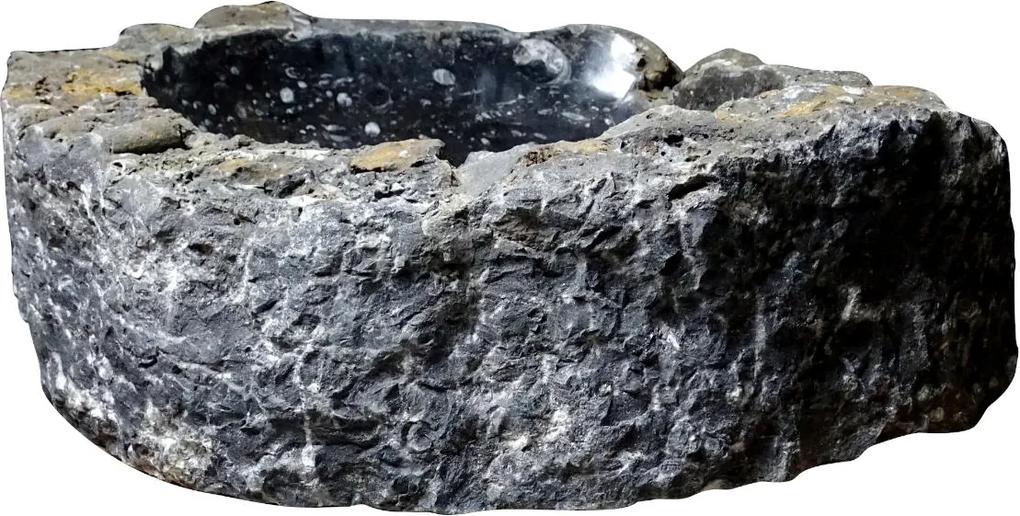 Zwart marmeren waskom | Eeuwenoud Orthoceras Fossiel | 49 x 57 x 12 cm
