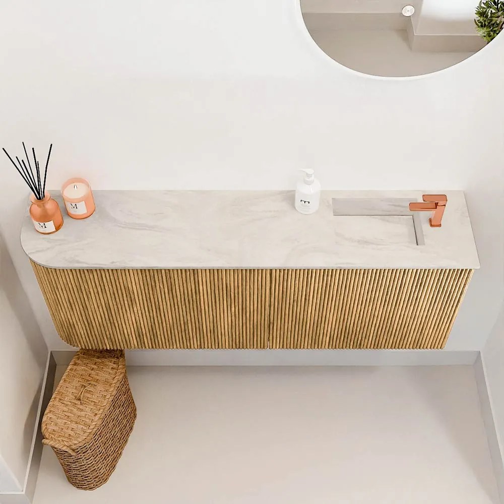 Mondiaz Joya DLux 110cm toiletmeubel ronding links oak met wastafel faye rechts 1 kraangat ostra
