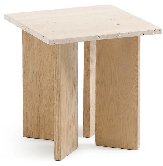 Bijzettafel in travertijn en bleached eik, Mindo