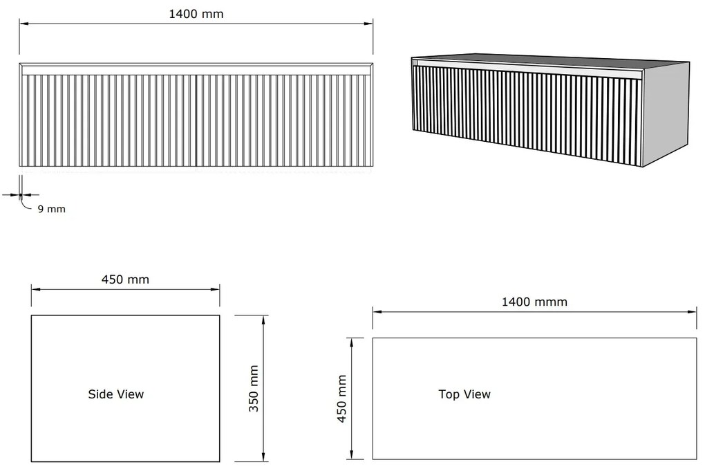 Gliss Design Timotheus badmeubel met 2 lades en ribbelfront 140cm ash gray met witte waskom